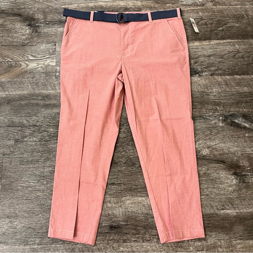 Izod Newport Stretch Saltwater Red Oxford Straight Fit Flat Front Pants
